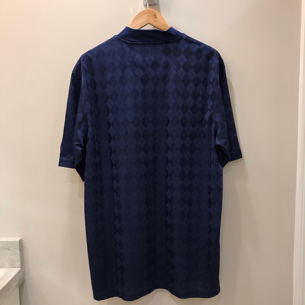 Oxford Golf Blue Collarless Shirt Large Diamond Print - Picture 5 of 7